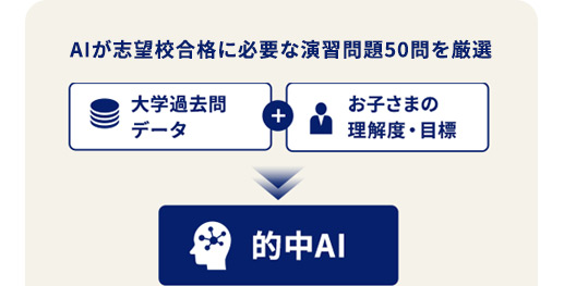 AIが志望校合格に必要な演習問題50問を厳選 大学過去問データ ＋ お子さまの理解度・目標 的中AI