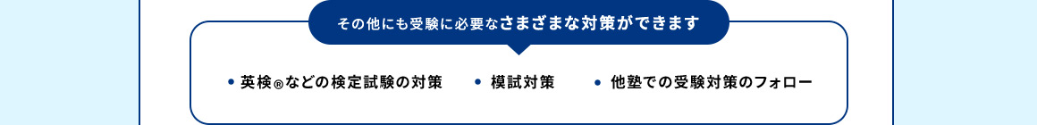 その他にも受験に必要なさまざまな対策ができます ・英検®などの検定試験の対策 ・模試対策 ・他塾での受験対策のフォロー