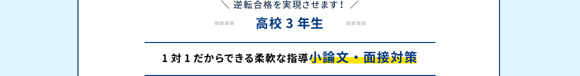 逆転合格を実現させます！ 高校3年生 1対1だからできる柔軟な指導小論文・面接対策
