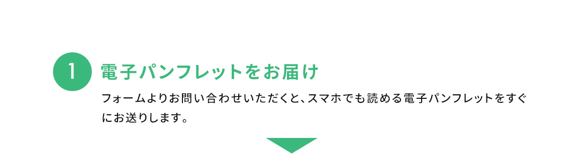 1 電子パンフレットをお届けフォームよりお問い合わせいただくと、スマホでも読める電子パンフレットをすぐにお送りします。