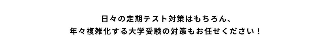 日々の定期テスト対策はもちろん、年々複雑化する大学受験の対策もお任せください!